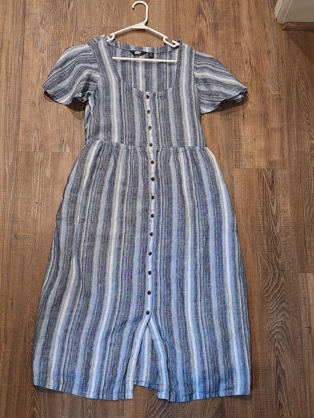 Womenās Blue Striped Button-Front Midi Dress - Lands' End